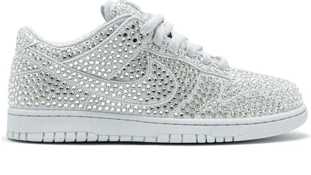 View of crystal-covered shoes.